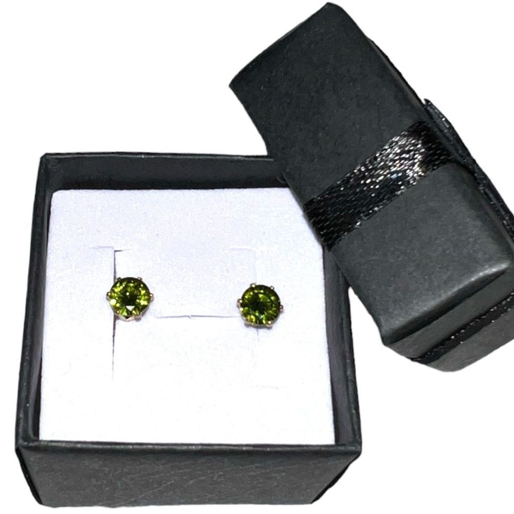 August birthstone peridot cz in 14k gold plated post earrings. New